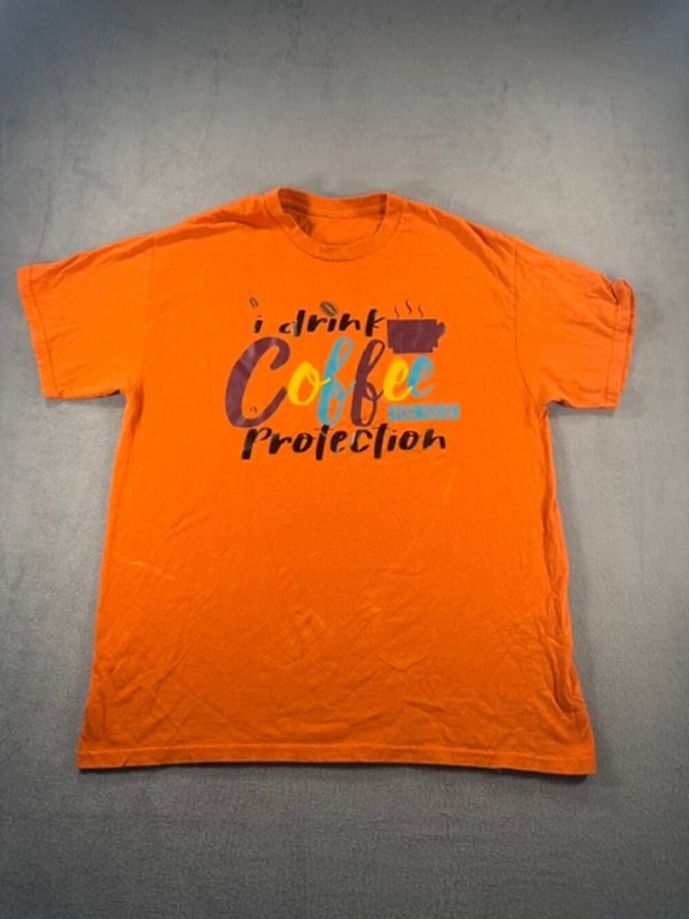ORANGE -I DRINK COFFEE T-SHIRT ( SIZE L )